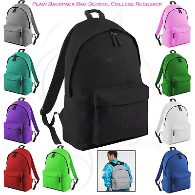 £11.99 • Buy Plain Retro Backpack Mens Womens Boys Bag School College Travel Hipster Rucksack