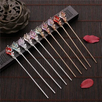 $1.99 • Buy Women Hairpin Hair Stick Metal Rhinestone Chinese Style Hair Fork  Styling Tool 