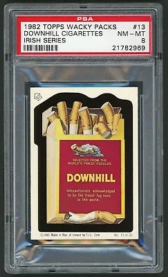 1982 / 85 Topps Wacky Packages Sticker Irish Series #13 Downhill Cigarette PSA 8 • $107.89