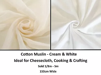 Muslin Fabric Material -White & Cream- Cheesecloth Cooking Straining Curtains • £9.49