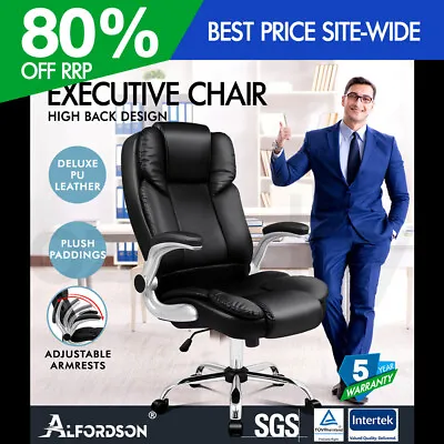 ALFORDSON Office Chair Executive Computer Gaming Racer PU Leather Work Seat • $139.95