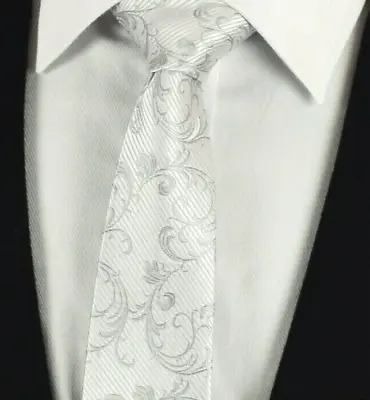 Pasiley Mens Wedding NEW White Floral Paisley Tie Silver Jacquared Silk R27 UK • £5.99