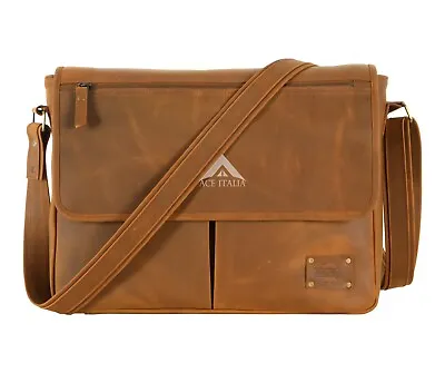 Laptop Messenger Bag Crazy Horse Leather Briefcase Shoulder Office Travel Bag • £71.99