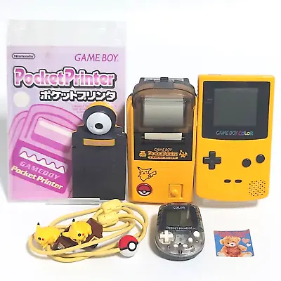 Nintendo Gameboy Pocket Printer Pikachu Camera GB Color Cable Yellow Set Japan • £297.23