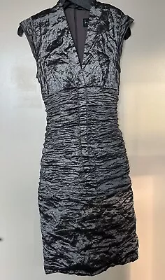 Nicole Miller Collection Ruched Cocktail Dress Metallic Gunmetal Silver Sz 0 • $68
