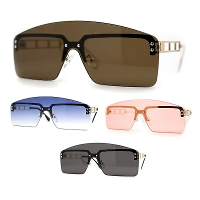 $14.95 • Buy Curved Top Shield Half Rimless Rectangular Sunglasses