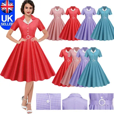 £17.98 • Buy Women Vintage 50s 60s Plaid Swing Rockabilly Party Eveving Housewife Dress UK