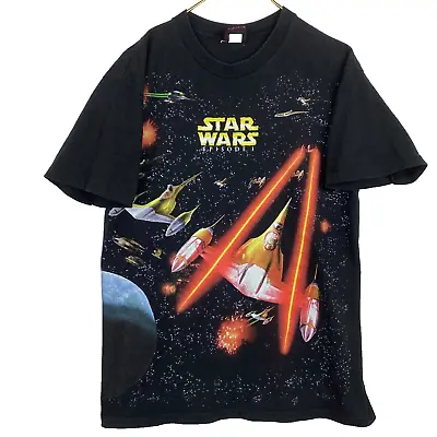 Vintage Star Wars Episode 1 T-Shirt Large Black Double Sided Single Stitch Space • $110.49