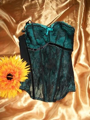 £24.99 • Buy Masquerade Panache Antoinette 4387 Teal/black Underwired Padded Boned Basque 30D