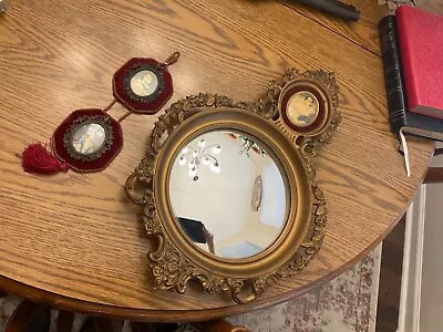 Vintage CAMEO CREATION Gold Plastic Antique Ladies Wall Convex Mirror Hollywood • $45