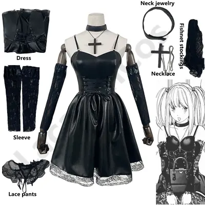 Death Note Cosplay Costume Misa Amane Imitation Leather Sexy Dress +Neck Jewelry • $70.93