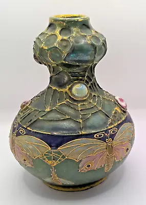 RStK Amphora Turn Teplitz Gres Bijou Butterfly Moth & Web Pottery Vase • $2200