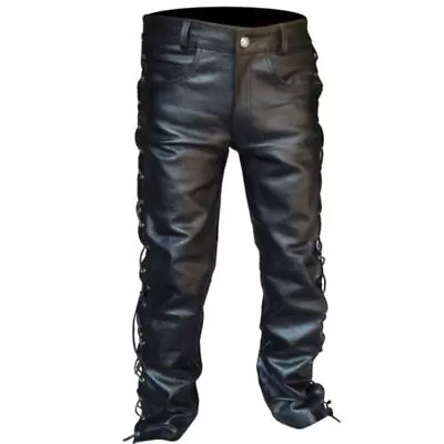 Lace Up Leather Pants Punk Black Pants Men Fashion Winter Big And Tall Clothing • $59.58