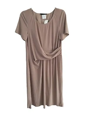 Tiana B Brown Beige Dress T-shirt Straight Midi Ruched Gathered Size 14 • £5