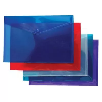 5X A4 Clear & Coloured Plastic Stud Document Holder Wallets Folders Filing Paper • £3.99