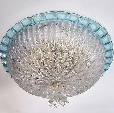 Vintage Murano Flower Ceiling Light Or Flush Mount Glass Blue Italy MCM • $425