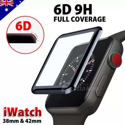 $4.69 • Buy For Apple Watch 38 & 42 Mm 6D Curved Tempered Glass FULL COVER Screen Protector
