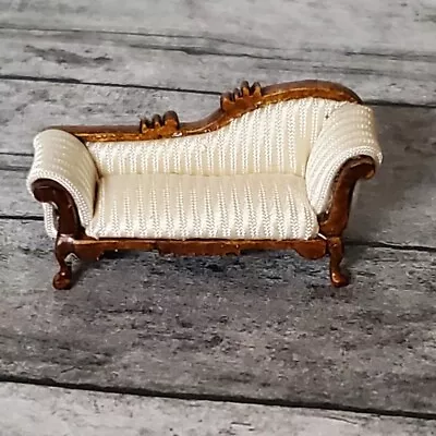 RARE Quarter Scale Bespaq Dollhouse Wooden Chaise Lounge Sofa 1/48 Walnut White • $59