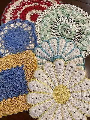 Vintage Handmade Crocheted Potholders Trivets Lot Of 14 GRANNY CORE Cottage • $15