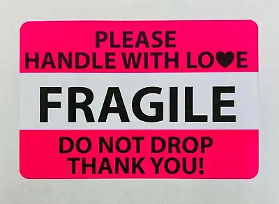PINK Fragile Handle W/ Love Labels | Do Not Drop Thank You | 2 X3  | 4RLS 500 EA • $39.99