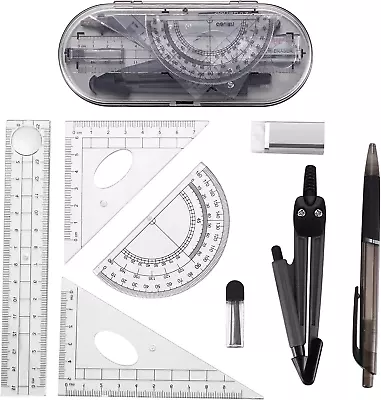 £7.23 • Buy 8 Pcs Maths Set, Geometry Protractor And Compass Set, Study, Drawing And Tools