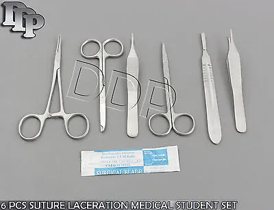 6 Pcs Suture Laceration Medical Student Surgical Instruments Set Kit+5 Blade #20 • $7.25