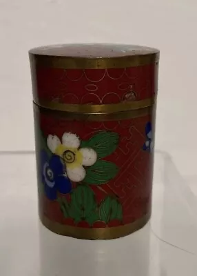 Vintage Cloisonne Round Metal Tea Or Trinket Box Floral Design 2 1/8  • $18