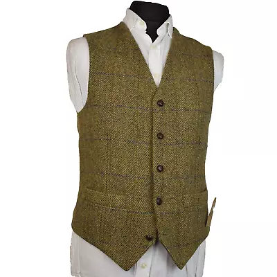 Harris Tweed Tailored Green Checked Country Waistcoat UK 40R - IMMACULATE #729 • £59.99