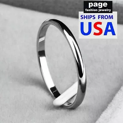 Traditional Silver 2mm Wedding Band Ring Polished Stainless Steel Size 5.5-11.5  • $4.49