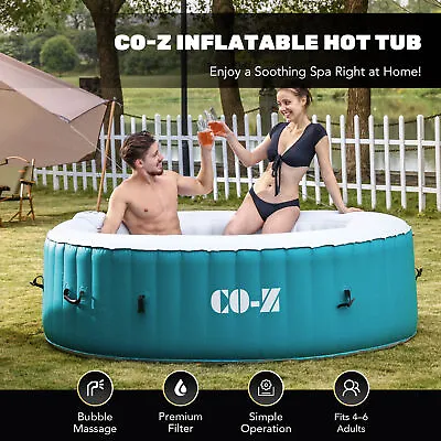 6 Person Inflatable Hot Tub W 130 Massage Jets Air Pump 7' Outdoor Pool Teal • $376.12