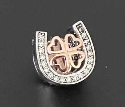 £14.99 • Buy Sparkling Horseshoe Clover Charm 925 Sterling Silver With Rose Gold