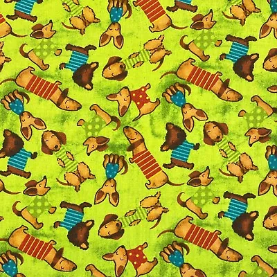 Dachshund Dog Lime Nursery Sewing Quilting Cotton Fabric 1/2 Yard • $8.74