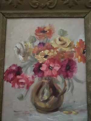 Vintage Still Life Flower In Vase Canvas Oil Painting Wall Art Ornate Wood Frame • $40.70