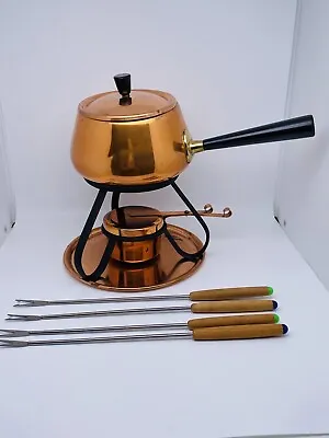 Vintage Copper And Brass Fondue Pot With Underplate Burner & Forks • $26.24
