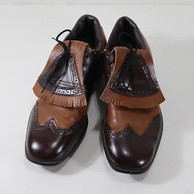 JC Penney Golf Shoes Men's Size 9 Wingtip Kiltie Leather Metal Cleats Vintage • $54.95