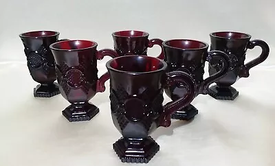 6 Avon 1876 Ruby Red Cape Cod Collection 1876 Footed Pedestal Coffee Mug 5 H 8oz • $26.90