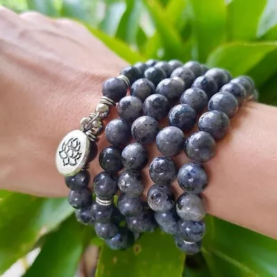 Natural Labradorite 108 Mala Beads Prayer Healing Meditation Bracelet Necklace • $15.50