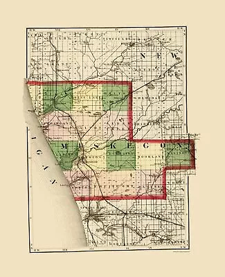 Muskegon County Michigan - Walling 1873 - 23.00 X 28.30 • $36.95