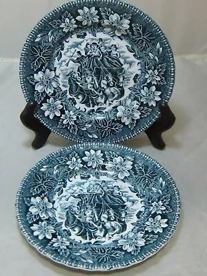 2 Coaching Taverns Royal Tudor Ware Staffordshire Teal Blue Bread Butter Plates • £8.44