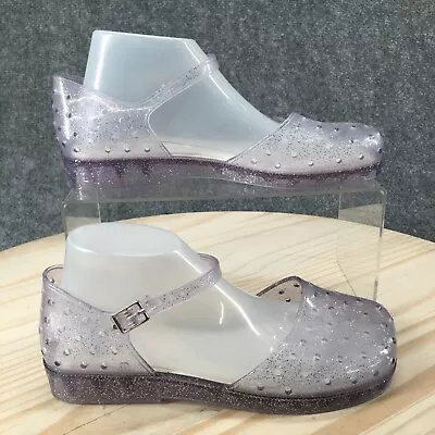 Melissa Shoes Youth 4 Girls Glitter Perf Mary Jane Jelly Flats Clear PVC Buckle • $31.99