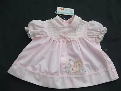 NEW WITH TAGS - Vintage Cradle Togs NB Pink Dress Embroidered Squirrel & Flowers • $12.95