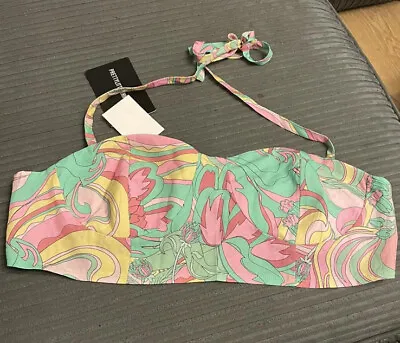 Pretty Little Thing Pink Green Floral Print Detail Halterneck Bralet Size 16 New • £6.99