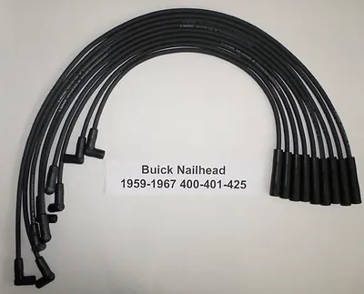 BUICK NAILHEAD 1959-1967 400-401-425 BLACK 8mm HEI  HI-PERF SPARK PLUG WIRES USA • $56.75