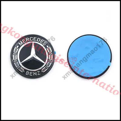 Black FOR Mercedes Benz Hood Black Flat Laurel Wreath Badge Emblem (Paste) • $17.99