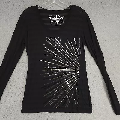 $19.99 • Buy Rock & Roll Cowgirl Long Sleeve V-Neck T-Shirt Radiating Sequin Pattern Size L