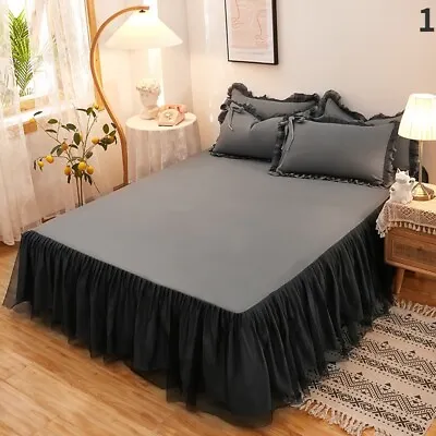 Mesh Lace Bed Skirt Sheet Ruffled Solid Bedspread Bedcover Princess Room Decors • £30.35