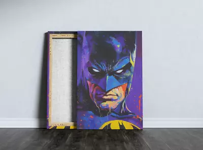 Batman Illustration Art Prints Canvas Stretched - Pinewood Frame Bat Man Poster • £19.90