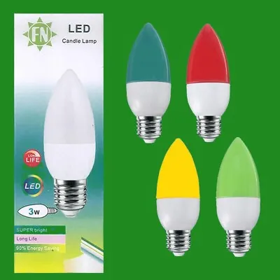 3W LED Coloured ES E27 Candle Light Bulb Lamp Red Yellow Green Blue 85-265V • £5.48