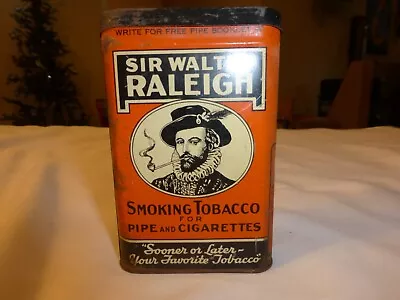 Old Tobacco Tin Box Sir Walter Raleigh Smoking Pipe Cigarette Vintage Pocket US • $10