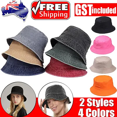 Unisex Adults WASHED COTTON Outdoor Camping Sports Bucket Hats Fisherman Hat AUS • $6.89